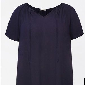 Maurcies Plus Size Dark Blue Flutter Sleeve Blouse